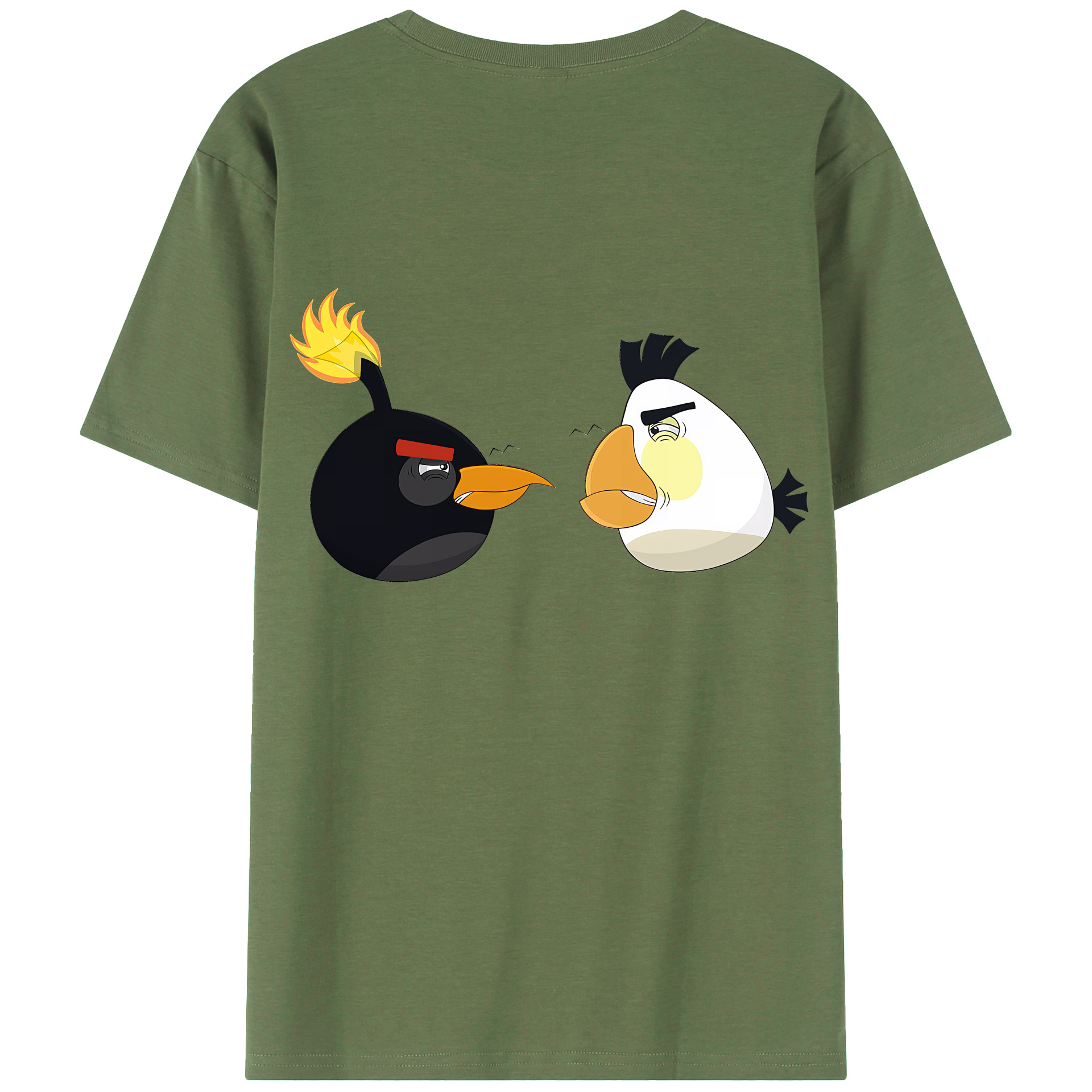 （画像用） Angry Birds アングリーバード 綿100％ メンズ半袖Tシャツ（バックプリント） 通気性